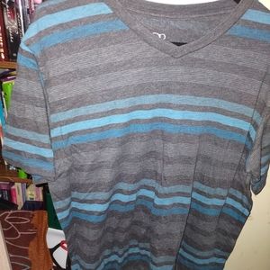 OP Men's Large Black & Blue Stripe Tee
